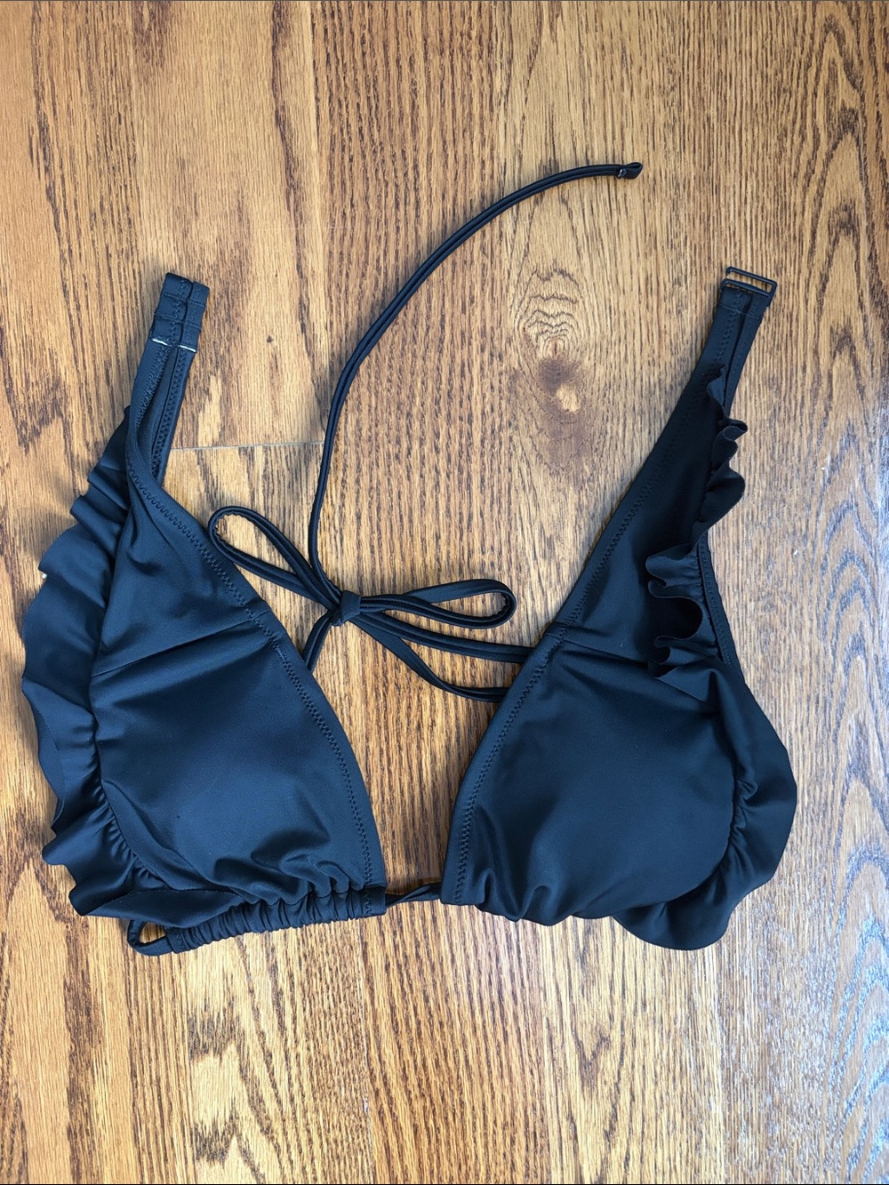 Aerie Black Ruffle Halter Triangle Bikini Top Size Small